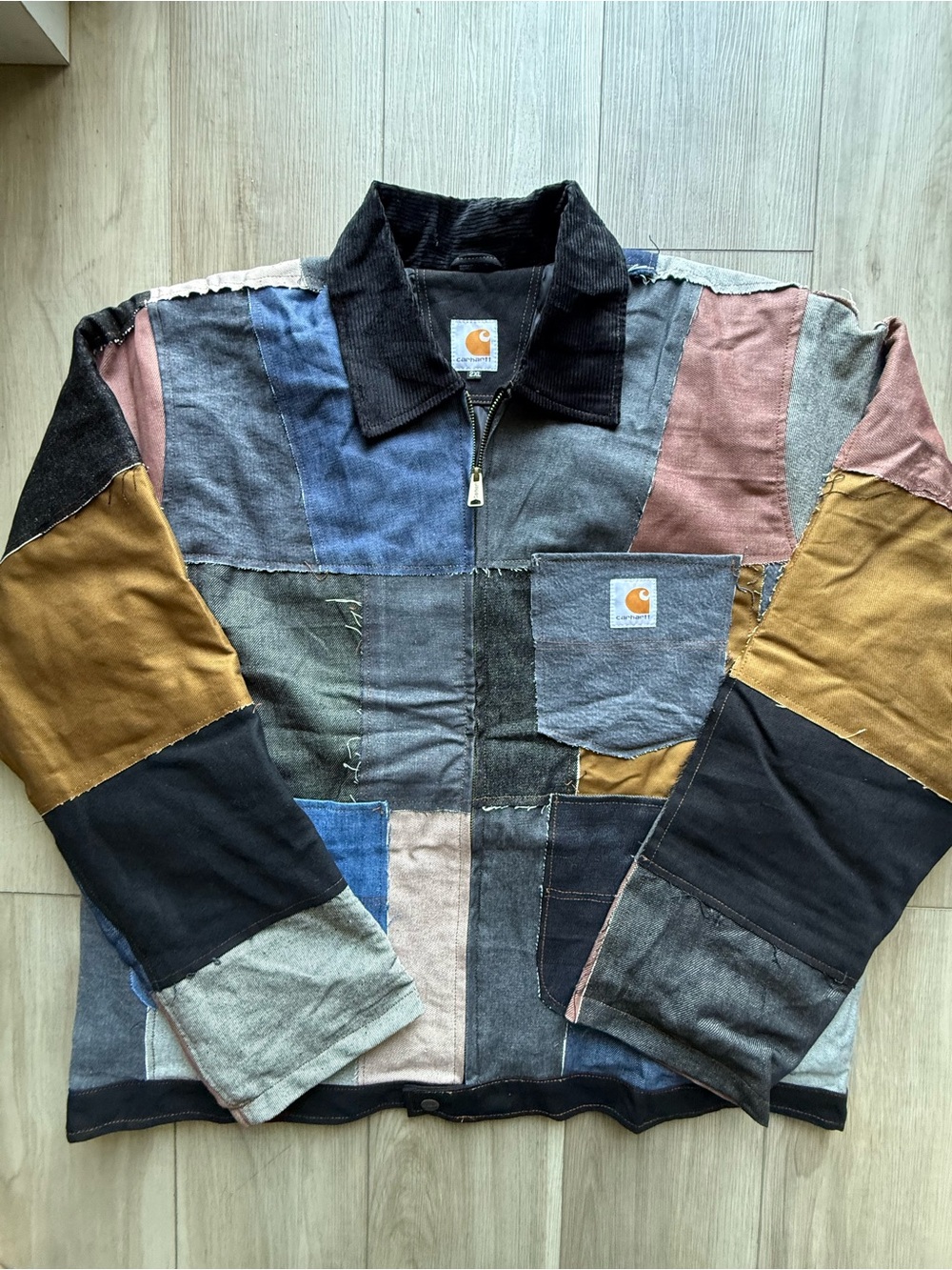 Vintage Reworked Carhartt Patchwork Zip-Front Work Jacket - Multicolor